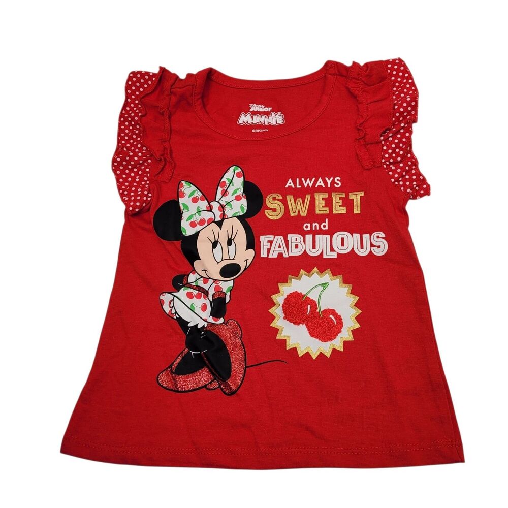 Disney Junior Minnie Mouse Girl Red “Always Sweet and Fabulous” Graphic Tee 5